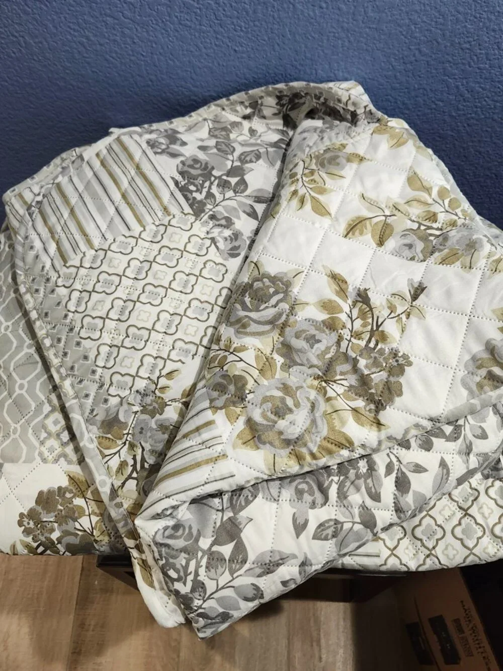 Furniture Chair Protector Set of Two, Green and Gray Patchwork Pattern, NWOT